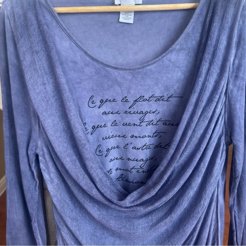 Soft Surrounding Long Sleeved Draped Burn out Cursive Writing Tunic Medium - Picture 3 of 5